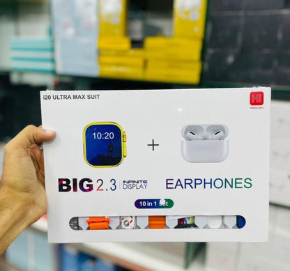 10 in 1 I20 Ultra Max Smart Watch For Men & Women | Earbuds & 7 Straps In Box